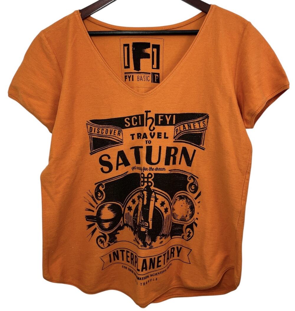 T-Shirt Orange Large Black Witchy Saturn Whimsygoth FYI For Your Information